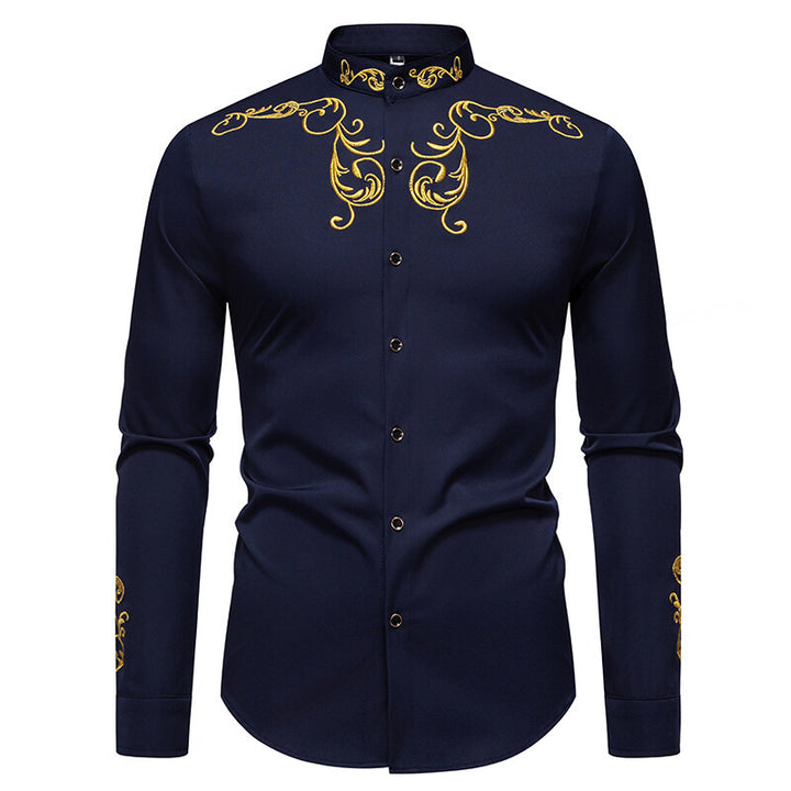 Men's Long Sleeve Shirt with Elegant Embroidery Design Lisslune