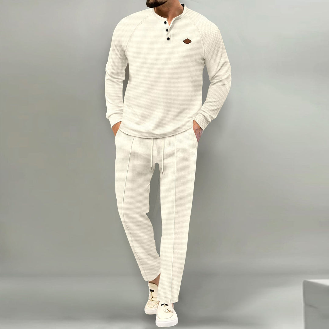 Men's casual long-sleeve shirt with button placket and elegant joggers Lisslune
