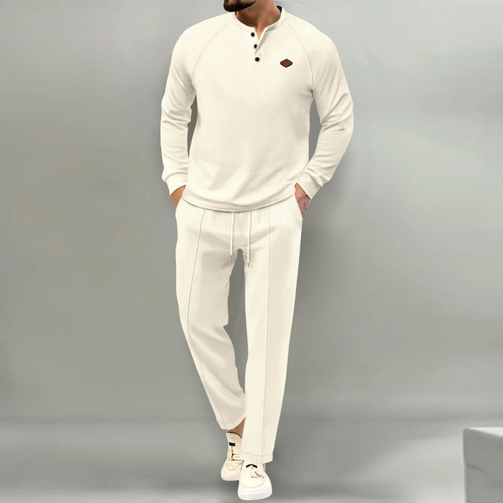 Men's casual long-sleeve shirt with button placket and elegant joggers Lisslune