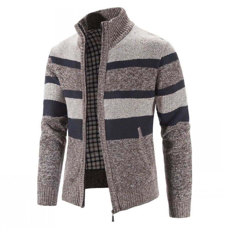 Men's fashionable knit sweater with full zip and striped design Lisslune