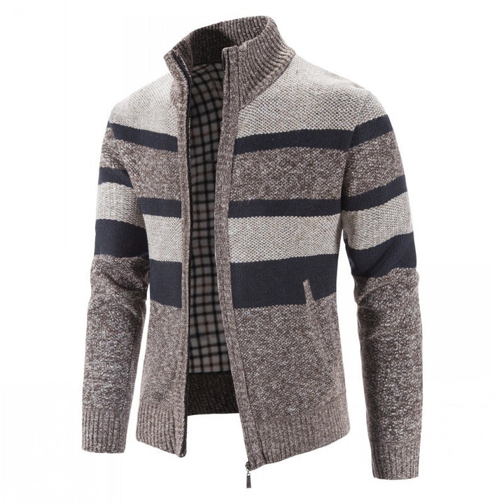 Men's fashionable knit sweater with full zip and striped design Lisslune
