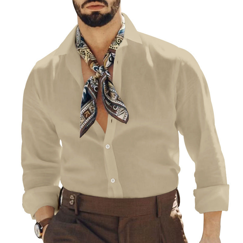 Men's elegant long-sleeve shirt with fashionable neck scarf Lisslune