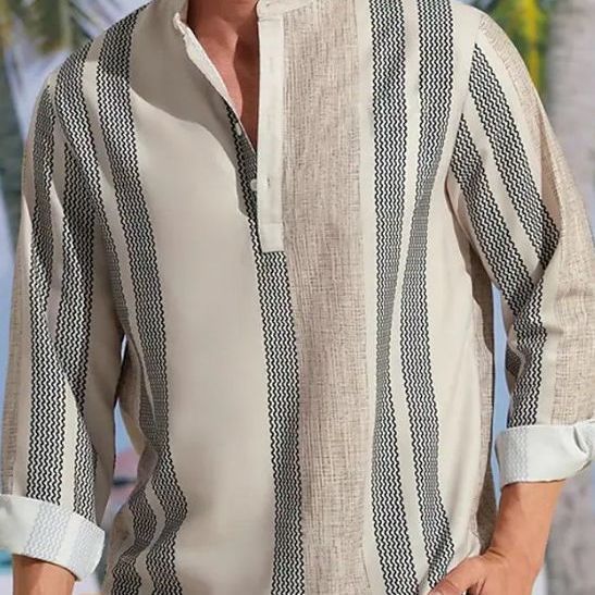 Men's long-sleeve shirt with textured fabric pattern and relaxed fit Lisslune