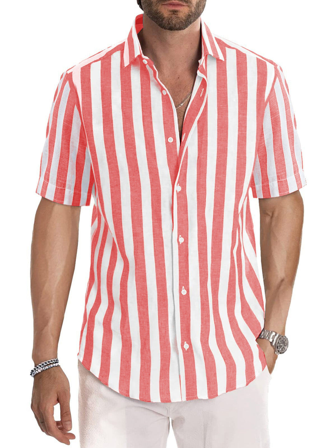 Men's Shirt Made of Lightweight, Breathable Cotton-Linen Blend with Modern Stripe Pattern Lisslune