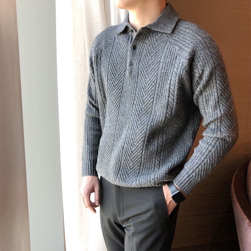 Men's knitted sweater with classic diamond pattern and button placket Lisslune