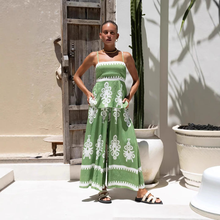 Ladies Peplum Top with delicate straps and artistic pattern Lune London