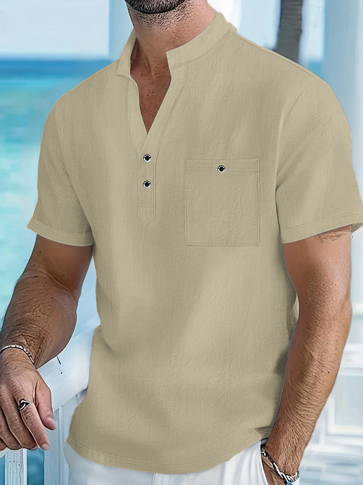 Men's short sleeve shirt with fashionable stand-up collar and button details Lisslune