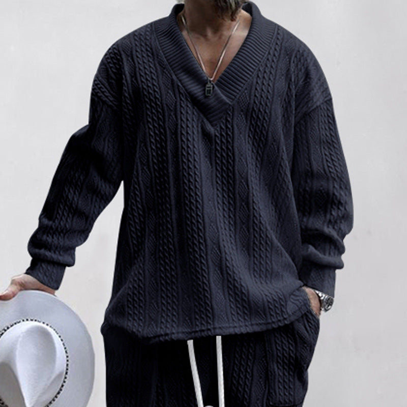 Men's chunky knit sweater with V-neck and casual fit Lisslune