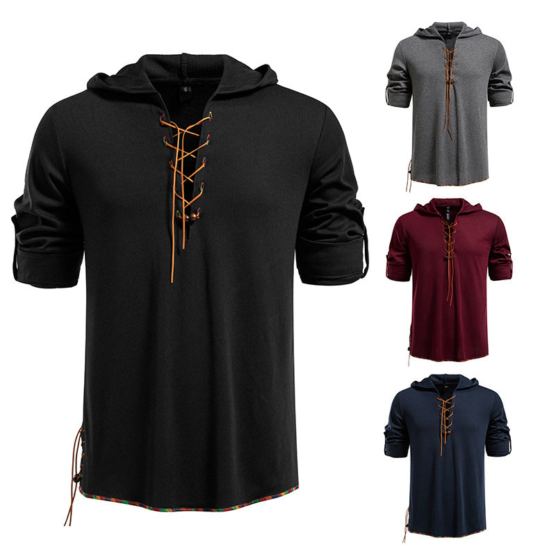 Men's casual hoodie with decorative lacing Lisslune