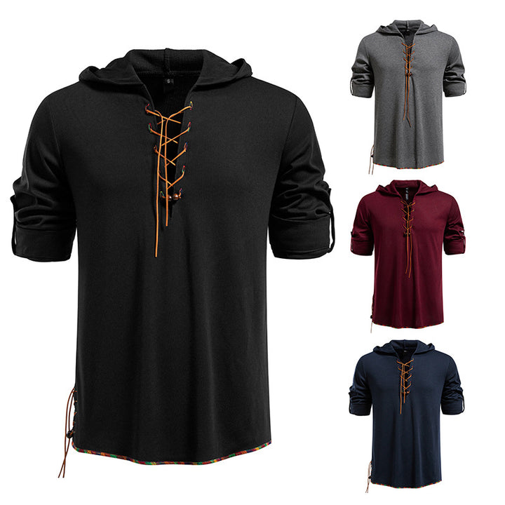 Men's casual hoodie with decorative lacing Lisslune