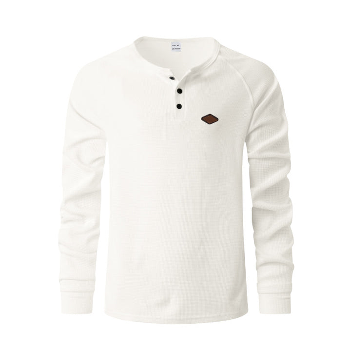 Men's long sleeve tee with button placket and textured fabric Lisslune
