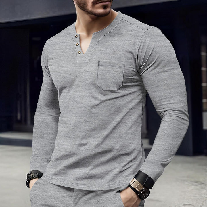 Men's long sleeve shirt with button placket and chest pocket Lisslune
