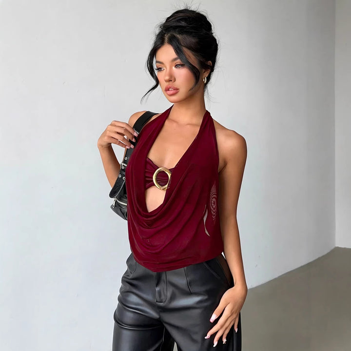 Damen Hochwertiges Wickeltop mit dekorativem Ringdetail Lisslune