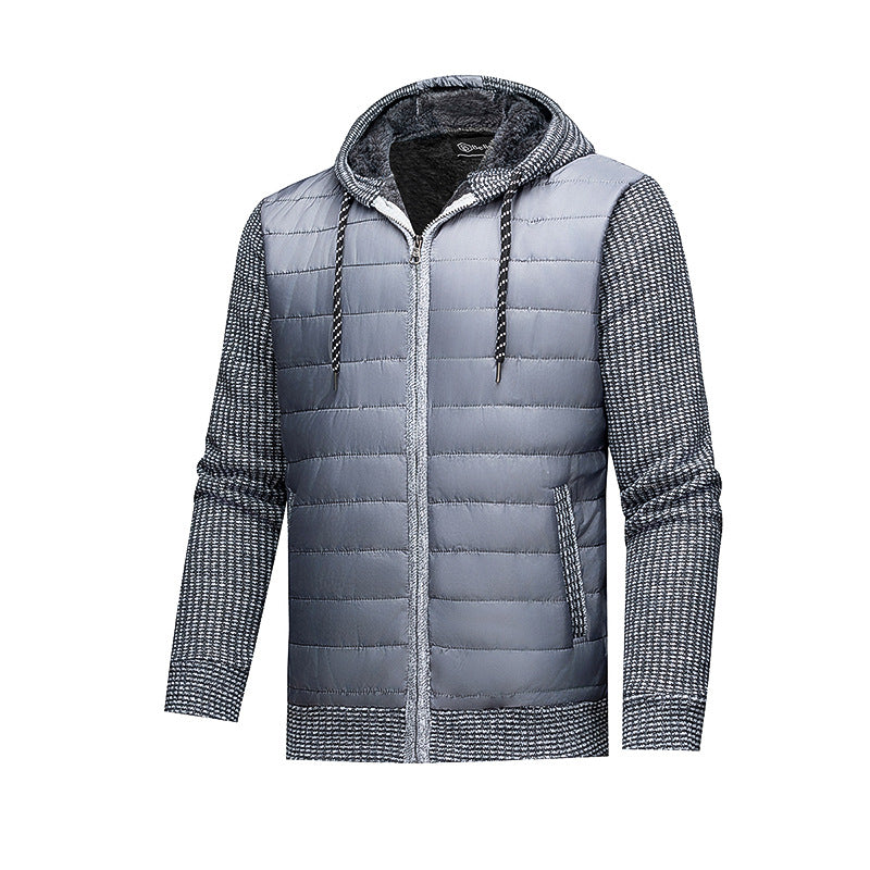 Men's Quilted Jacket with Hood and Fashionable Knit Design Lisslune