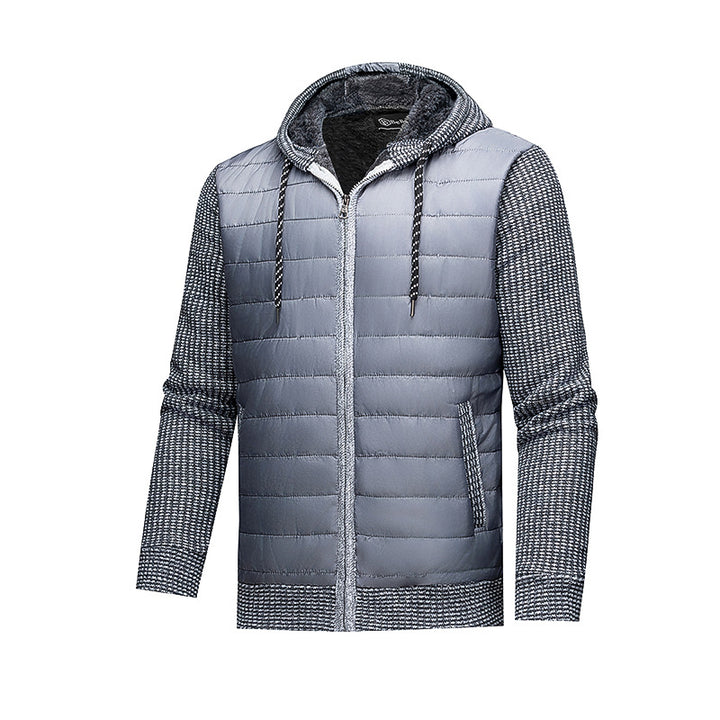Men's Quilted Jacket with Hood and Fashionable Knit Design Lisslune