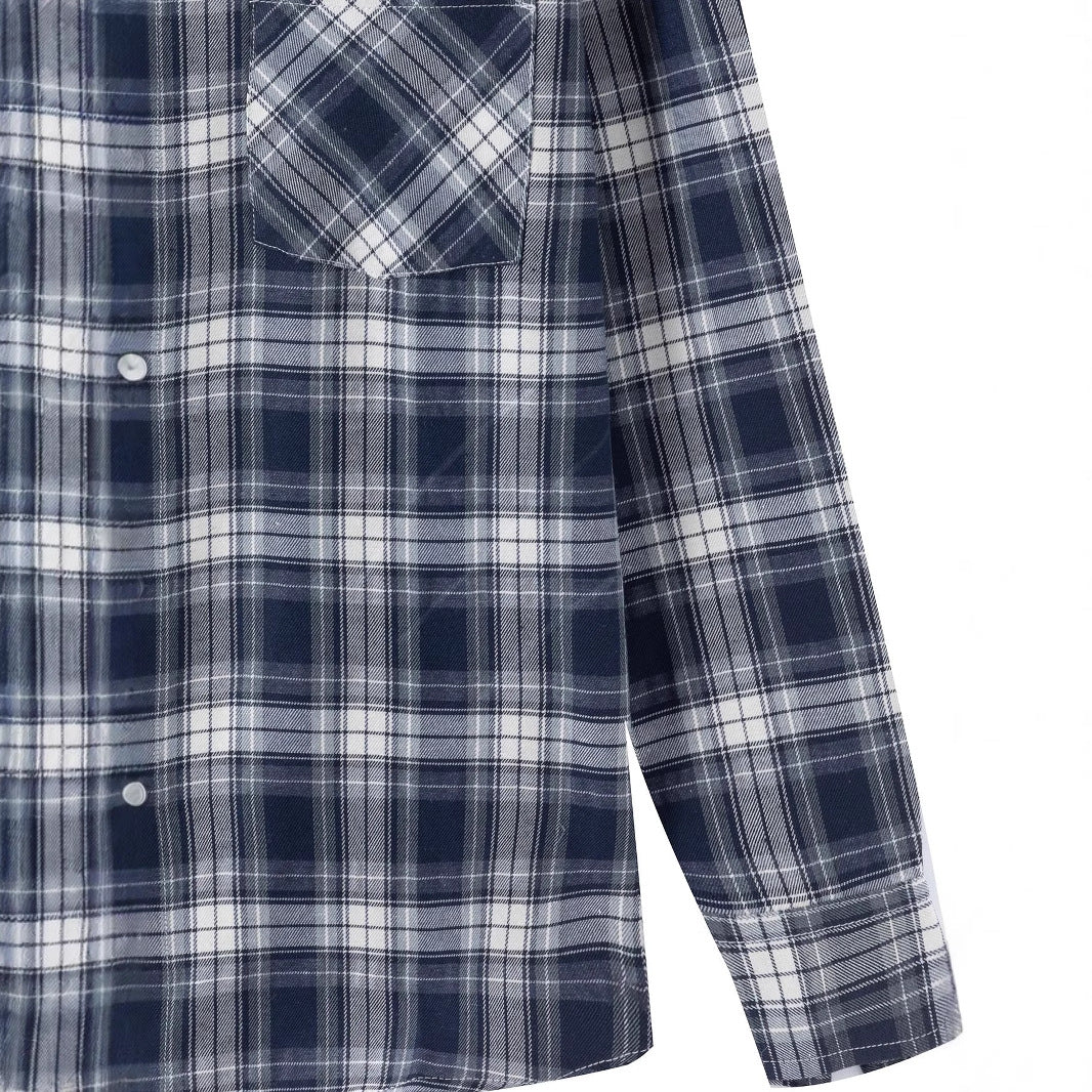 Men's checked long-sleeve shirt with chest pocket and comfortable fit Lisslune