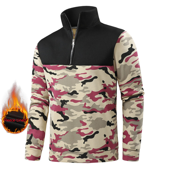 Men's insulated fleece pullover with standing collar and practical zipper Lisslune