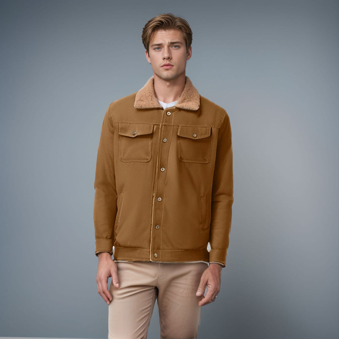 Men's casual jacket with synthetic fur collar and practical pockets Lisslune