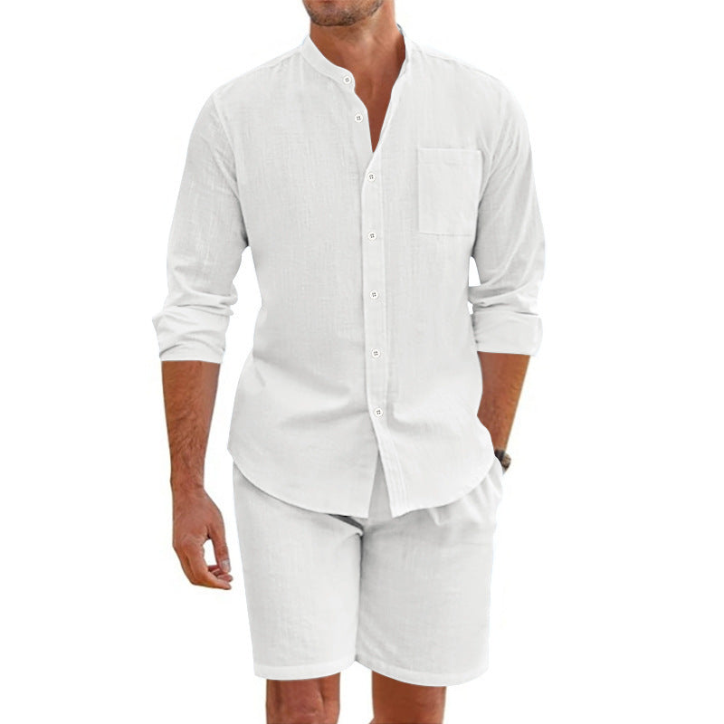 Men's stylish and airy shirt with long sleeves and knee-length shorts Lisslune