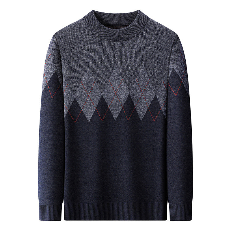 Men's Elegant Sweater with Modern Diamond Pattern and High Collar Lisslune
