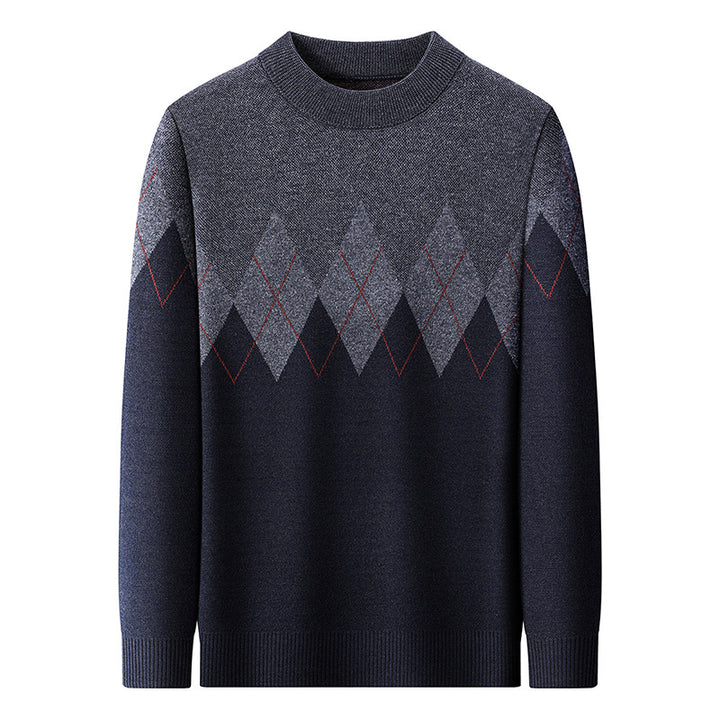 Men's Elegant Sweater with Modern Diamond Pattern and High Collar Lisslune