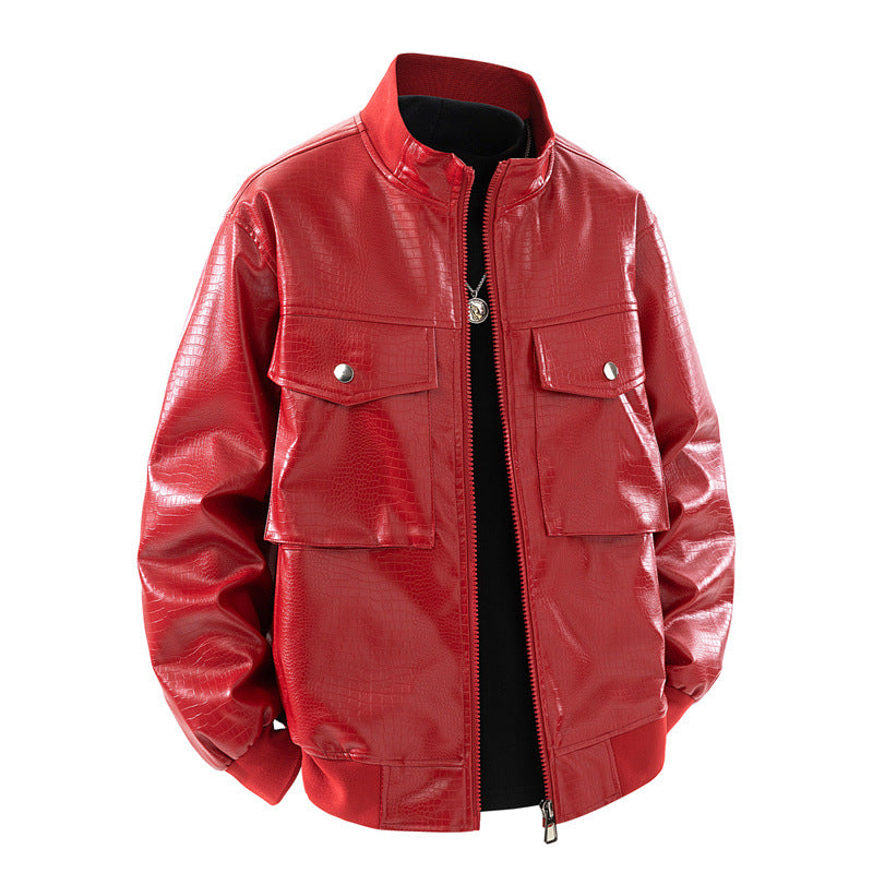 Men's leather jacket with a smooth surface and practical pockets Lisslune