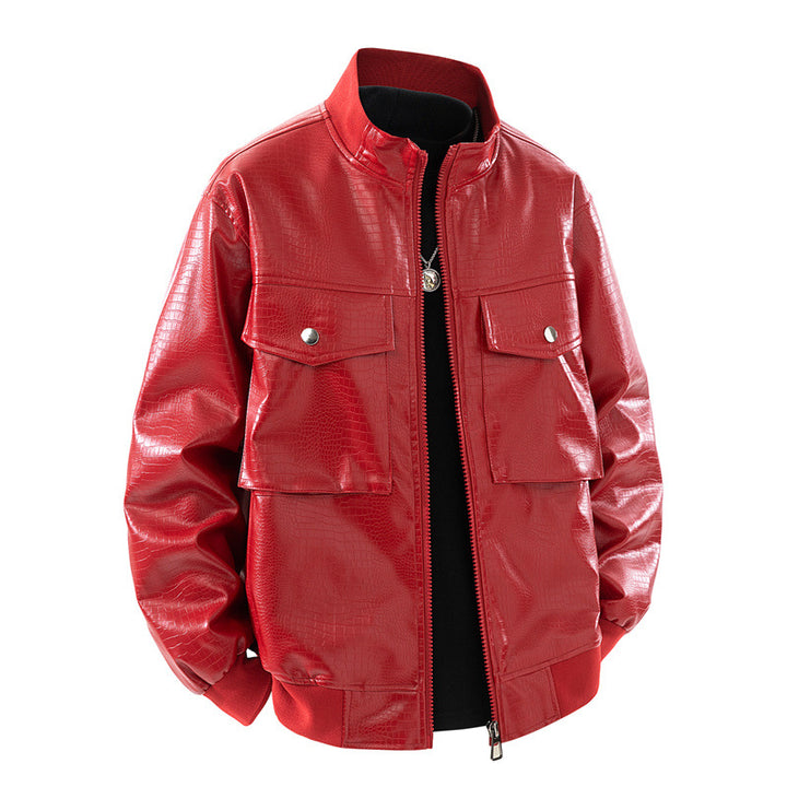 Men's leather jacket with a smooth surface and practical pockets Lisslune