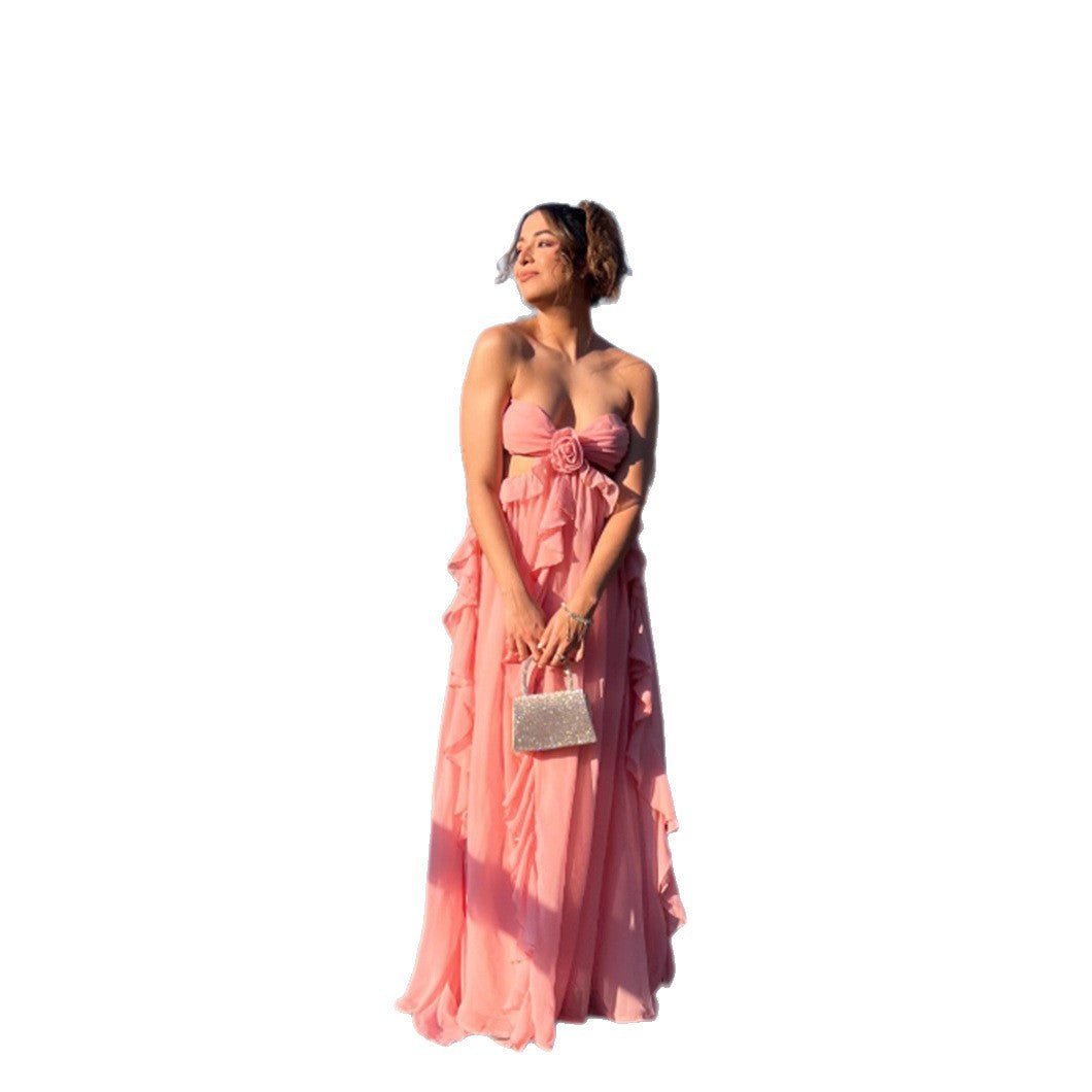 Women's airy summer dress with ruffle details and off-the-shoulder design
