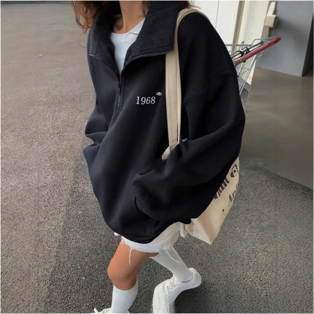 Women's sporty sweater with high collar and zipper Lisslune