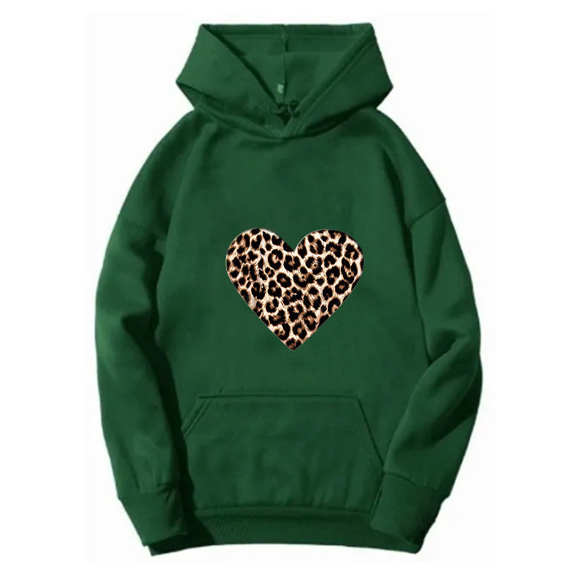 Ladies hooded sweatshirt with heart-shaped leopard pattern Lisslune