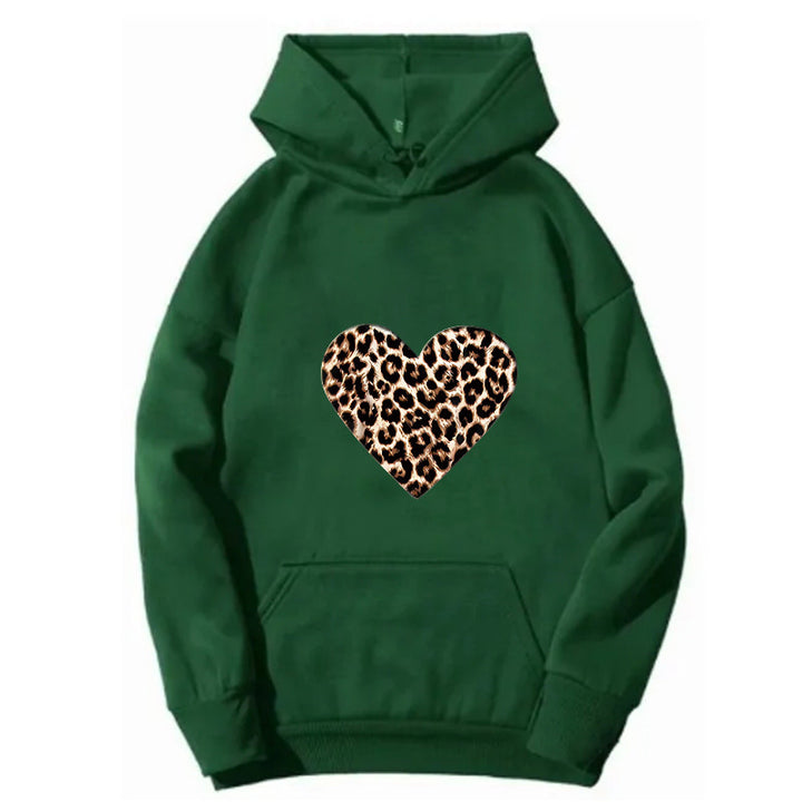 Ladies hooded sweatshirt with heart-shaped leopard pattern Lisslune