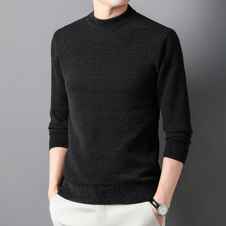 Men's Fine-Knit Pullover with Stand-Up Collar and Rib Structure Lisslune