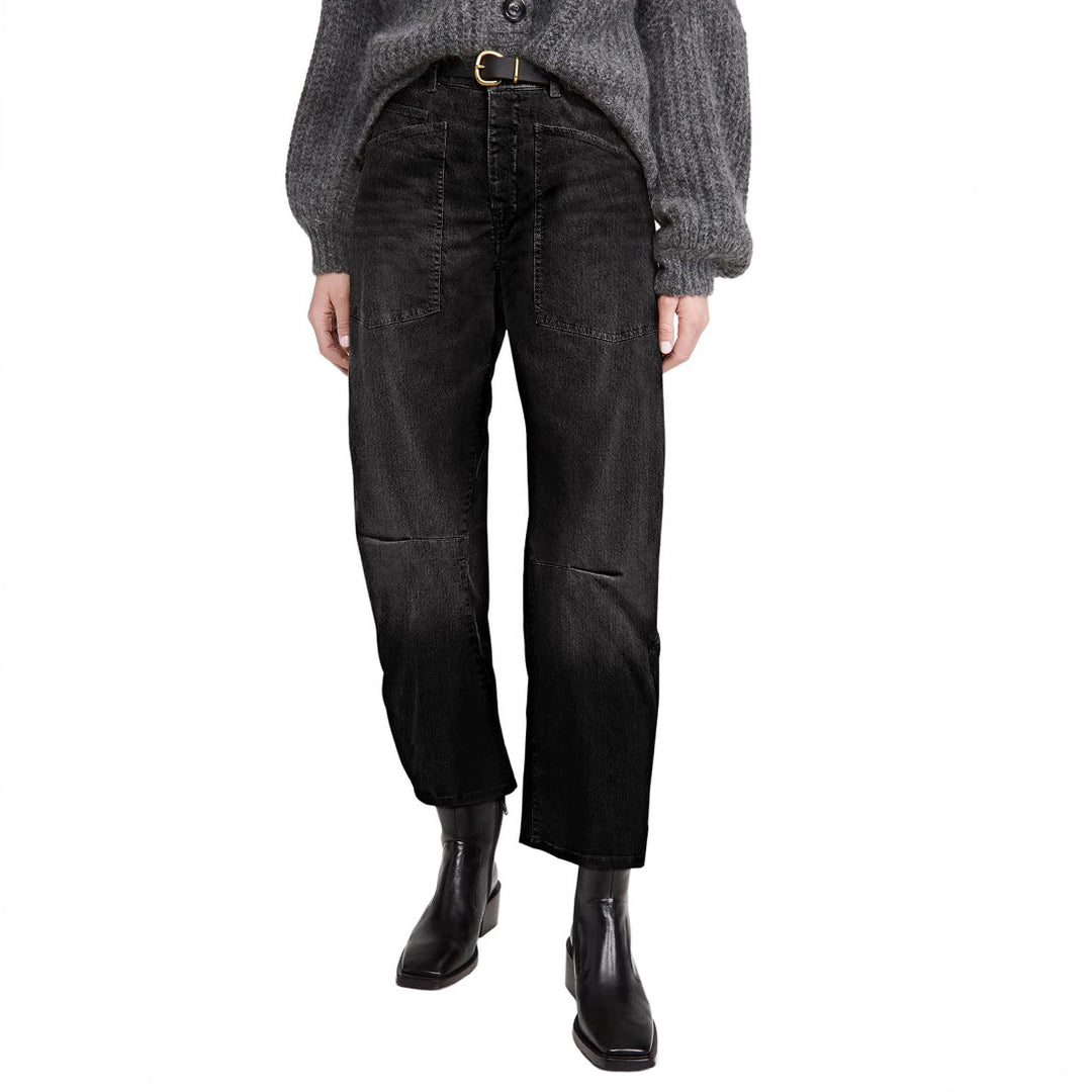 Women's mid-rise denim pants with unique patched pockets Lisslune
