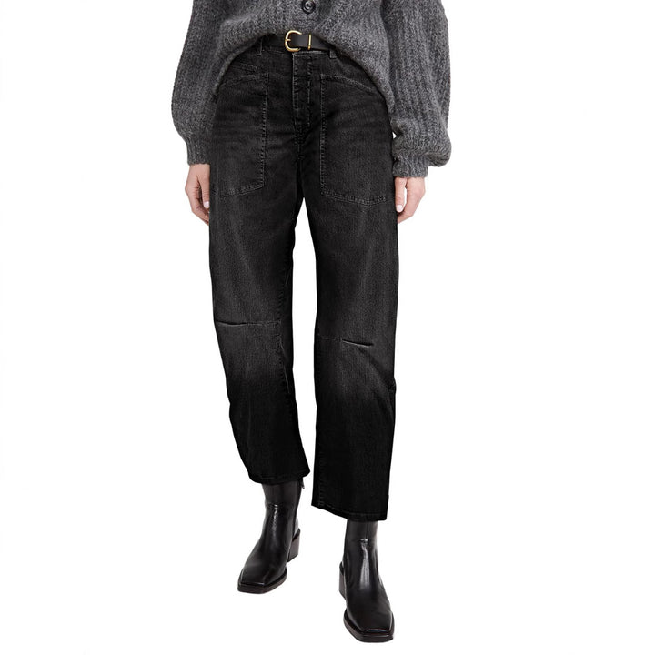 Women's mid-rise denim pants with unique patched pockets Lisslune