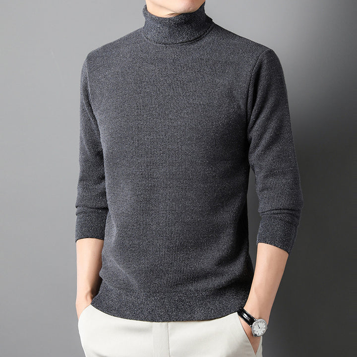 Men's Knit Sweater with High Collar and Fine Ribbed Structure Lisslune