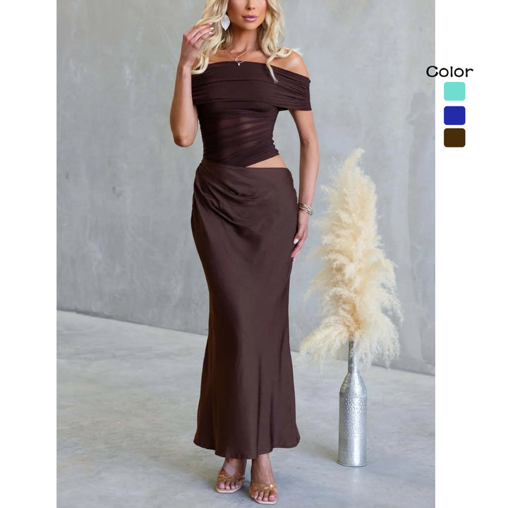 Women's Off-Shoulder Maxi Dress with Elegant Wrap Design and Figure-Flattering Cut
