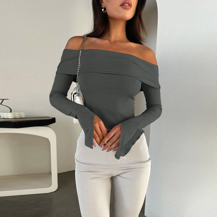 Damen Off-Shoulder Shirt mit eleganten Trompetenärmeln Lisslune