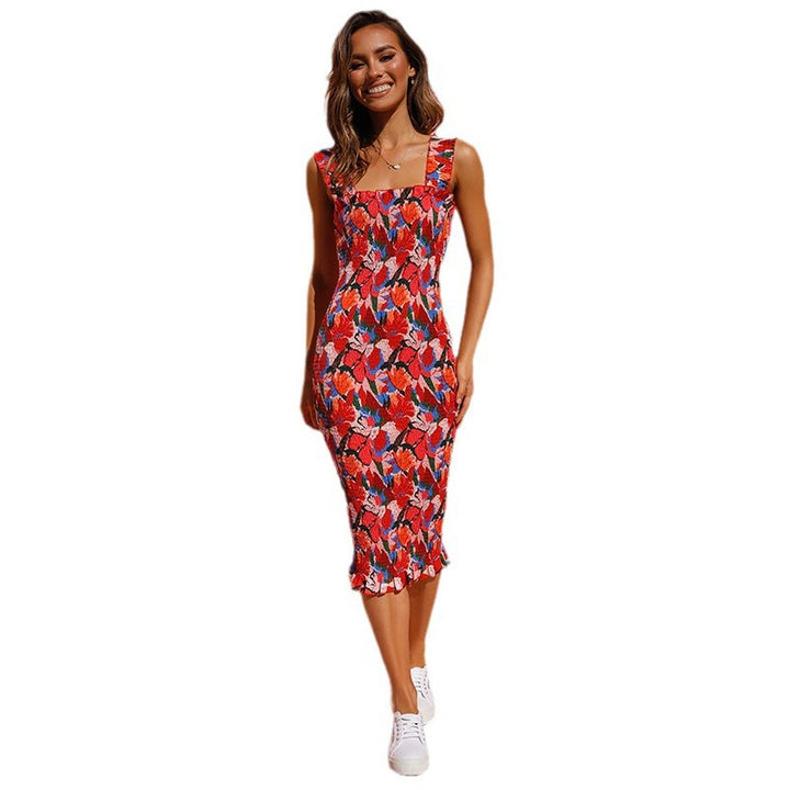 Women's Figure-Hugging Floral Dress with Ruffled Hem Lisslune