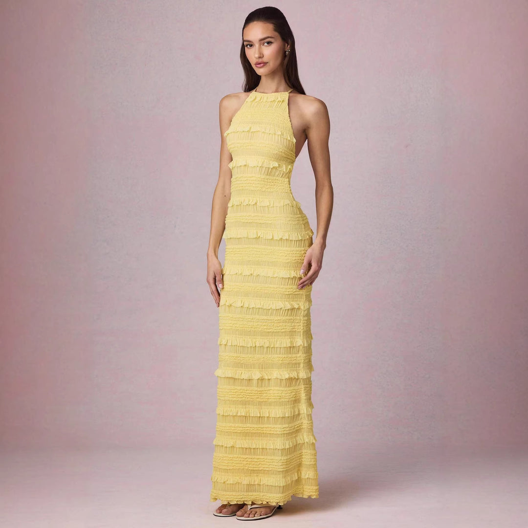 Ladies Maxi Dress with fringed design and elegant halterneck Lisslune