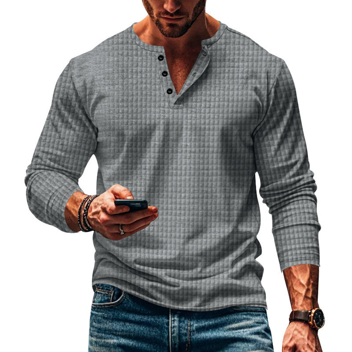 Men's long sleeve shirt with button-down collar and textured design Lisslune