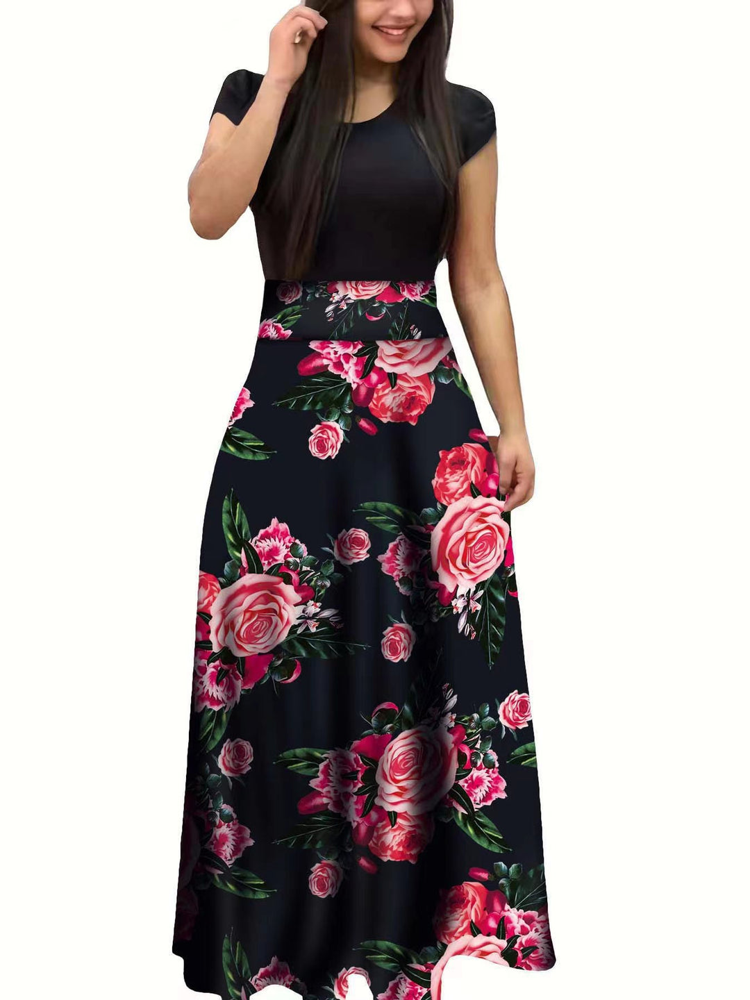 Damen Elegantes Maxikleid mit grafischem Druck und flexiblem Bund Lisslune