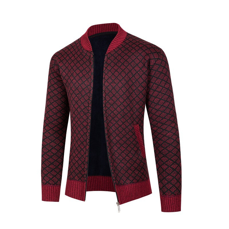 Men's cardigan with modern diamond pattern and zipper Lisslune