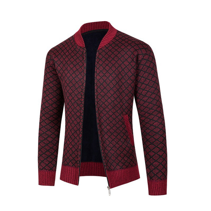 Men's cardigan with modern diamond pattern and zipper Lisslune