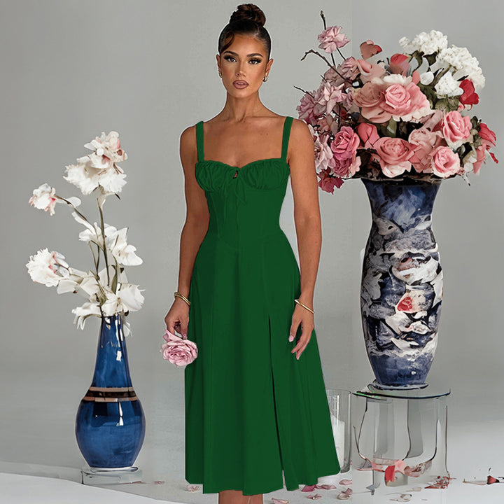 Women's elegant A-line dress with charming ruffle details