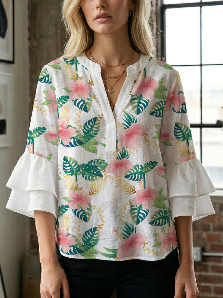 Women's blouse shirt with voluminous sleeves and floral pattern Lisslune