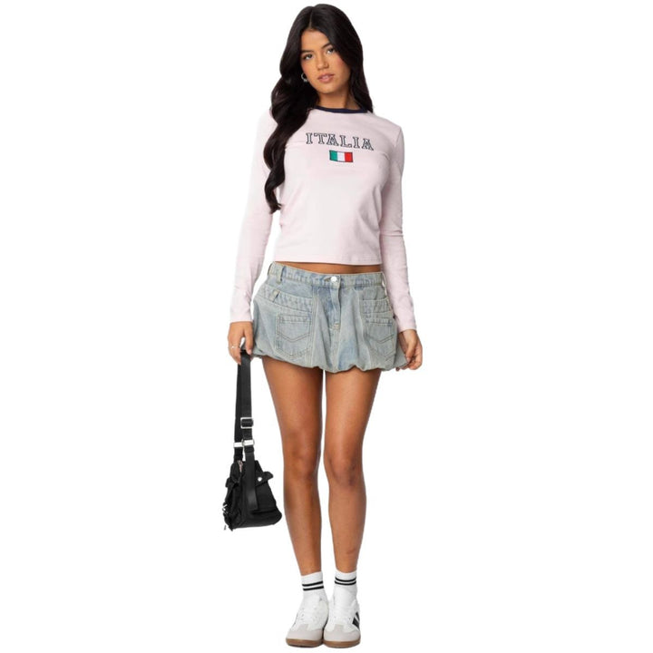 Women's long sleeve shirt with graphic print and slim fit