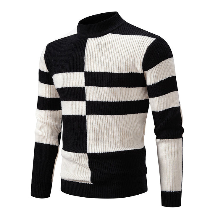 Men's fashionable turtleneck sweater with geometric pattern and textured knit Lisslune