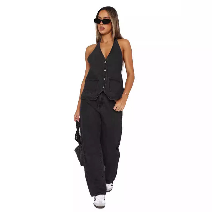 Women's denim dress with sleeveless design and practical pockets Lisslune