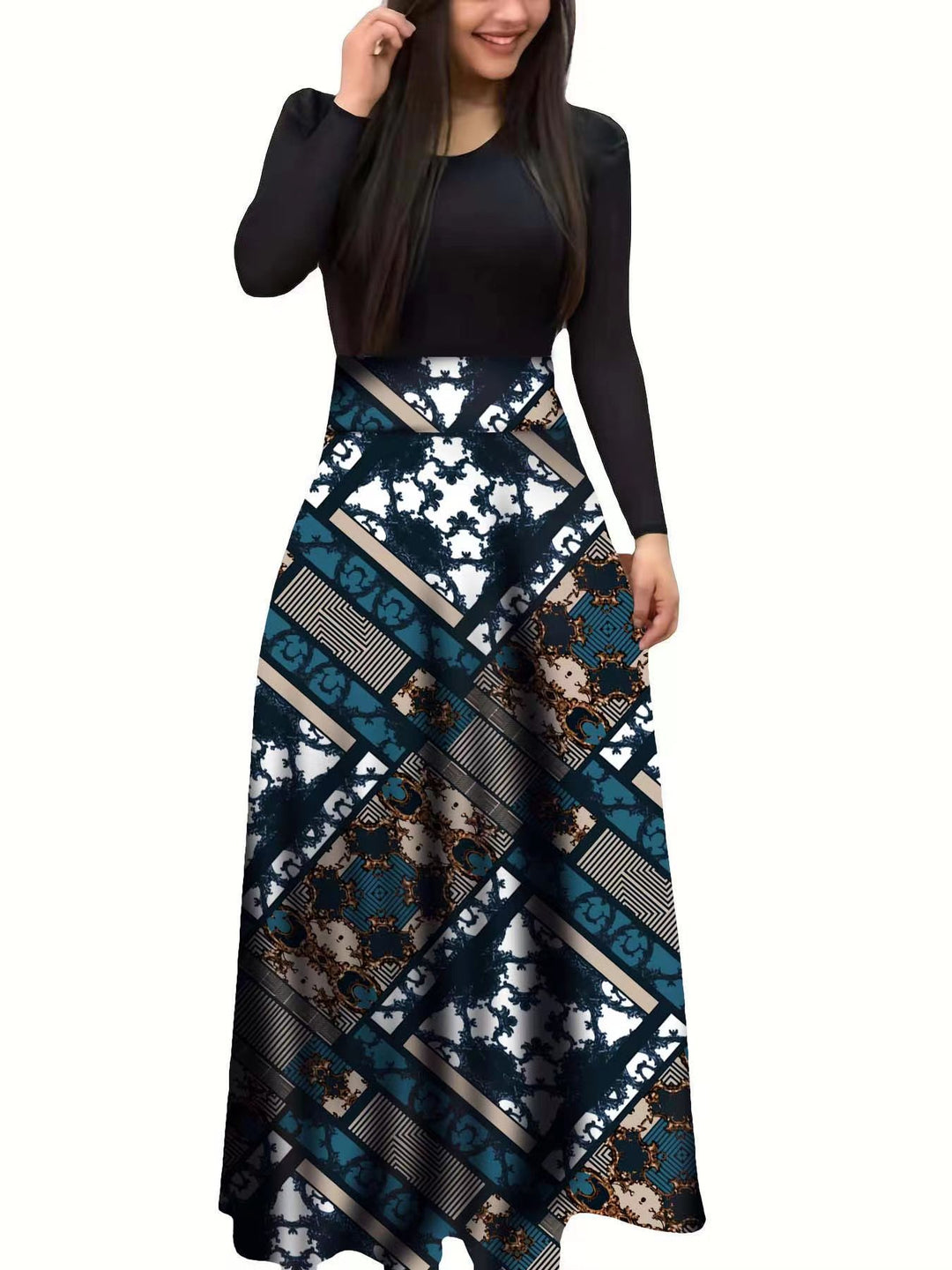 Damen Elegantes Maxikleid mit grafischem Druck und flexiblem Bund Lisslune