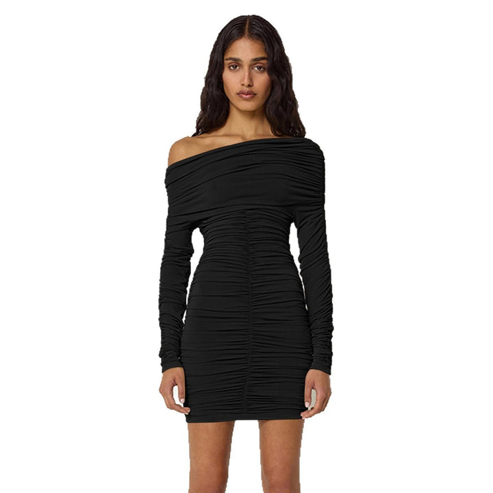Damen Figurbetontes Off-Shoulder Kleid mit Raffung und langen Ärmeln Lisslune